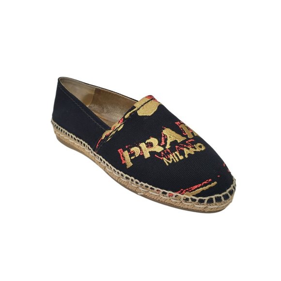 Prada Shoes - PRADA Calzature Donna Logo Embroidered Espadrille Slip-On Flats